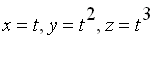x = t, y = t^2, z = t^3