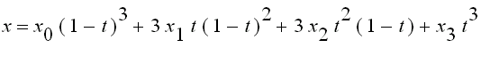 x = x[0]*(1-t)^3+3*x[1]*t*(1-t)^2+3*x[2]*t^2*(1-t)+...