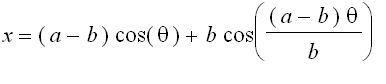 x = (a-b)*cos(theta)+b*cos((a-b)/b*theta)