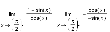 limit((1-sin(x))/cos(x),x = pi/2,left) = limit(-cos...