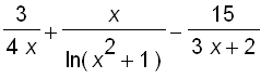3/(4*x)+x/ln(x^2+1)-15/(3*x+2)