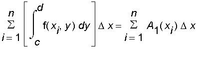 sum([int(f(x[i],y),y = c .. d)]*Delta*x,i = 1 .. n) = sum(A[1](x[i])*Delta*x,i = 1 .. n)
