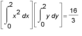 [int(x^2,x = 0 .. 2)]*[int(y,y = 0 .. 2)] = 16/3