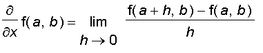 diff(f(a,b),x) = limit((f(a+h,b)-f(a,b))/h,h = 0)