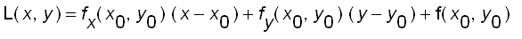 L(x,y) = f[x](x[0],y[0])*(x-x[0])+f[y](x[0],y[0])*(...