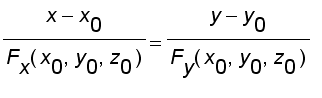 (x-x[0])/F[x](x[0],y[0],z[0]) = (y-y[0])/F[y](x[0],...