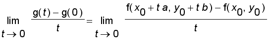 limit((g(t)-g(0))/t,t = 0) = limit((f(x[0]+t*a,y[0]...