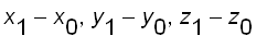 x[1]-x[0], y[1]-y[0], z[1]-z[0]