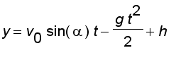 y = v[0]*sin(alpha)*t-g*t^2/2+h
