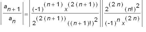 abs(a[n+1]/a[n]) = abs((-1)^(n+1)*x^(2*(n+1))/(2^(2...