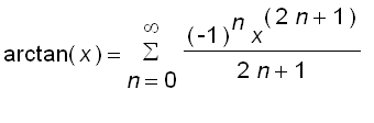 arctan(x) = sum((-1)^n*x^(2*n+1)/(2*n+1),n = 0 .. i...