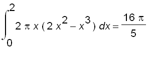 int(2*Pi*x*(2*x^2-x^3),x = 0 .. 2) = 16*Pi/5