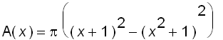 A(x) = Pi*((x+1)^2-(x^2+1)^2)